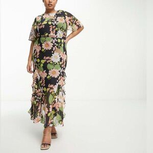 ASOS Curve Floral Maxi Dress in Black and Green